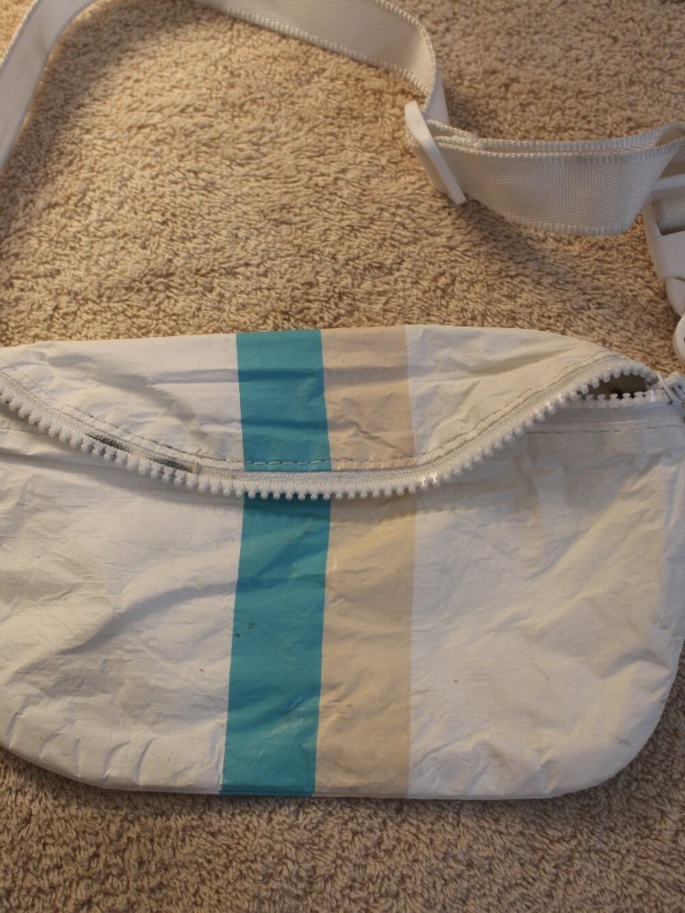 ALOHA Collection white and teal striped Fanny Pack